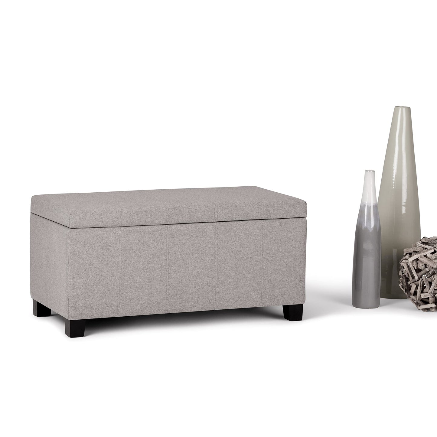 SIMPLIHOME Dover Storage Ottoman Bench - 36 inch Wide Upholstered Linen Look Fabric Rectangular Lift-Top Ottoman in Cloud Grey, Contemporary Bench for Living Room with Safety Hinges