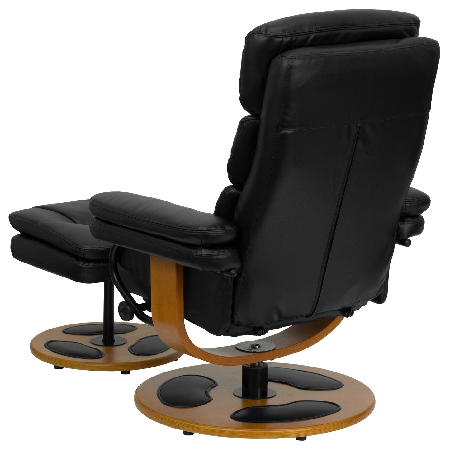 Flash Furniture Whitney Contemporary Multi-Position Recliner and Ottoman with Wood Base in Black LeatherSoft