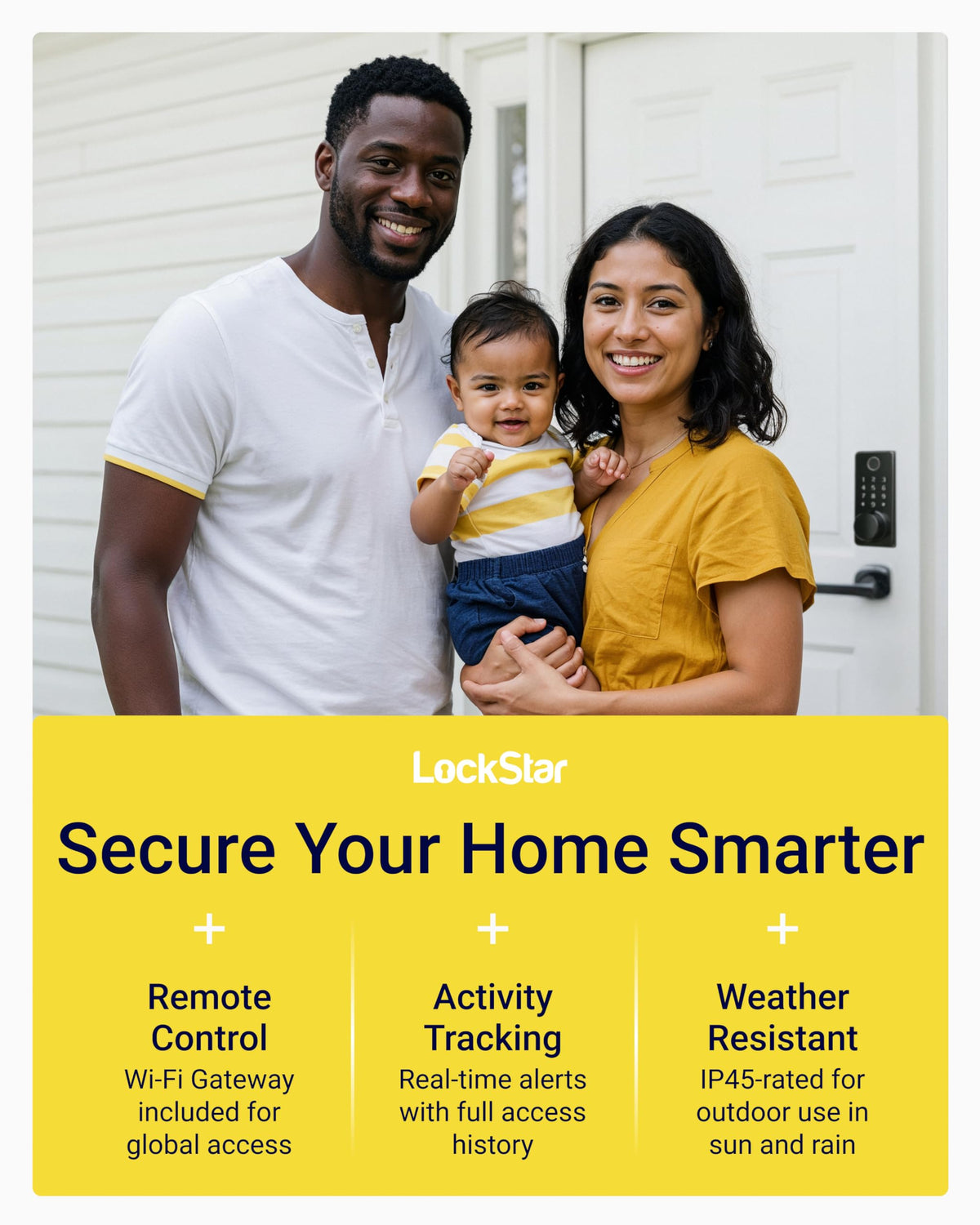 LOCKSTAR® Smart Door Lock • Keyless Entry Deadbolt Door Lock • Multiple Entry Methods – APP • Fingerprint Touch ID • Keypad Code • Card FOB • Traditional Key • Smart Home Devices