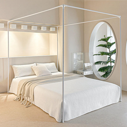 AIKASY Premium Canopy Bed Frame Posts for Full Size Beds - Sturdy Metal Poles, Four Corner Bed Brackets - Perfect Addition to Metal and Wood Bed Frames for Bedroom Decor Upgrade (White)