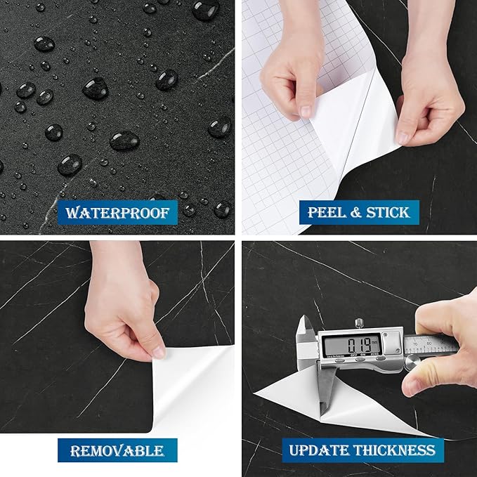 FunStick 24"x200" Matte Black Marble Contact Paper