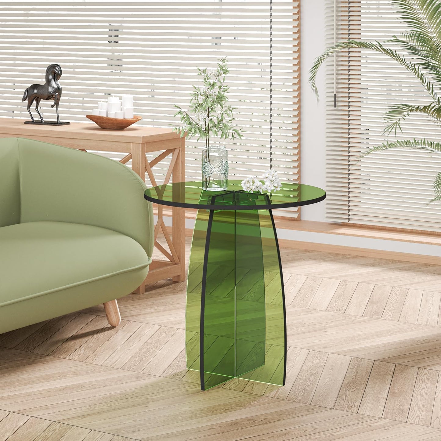 Dethan Green Acrylic End Table, Modern Lucite Side Table, Decorative Nightstand & Accent Table for Living Room, Bedroom & Sofa Side, Modern Home Furniture, 20 x 20 x 21.1 in