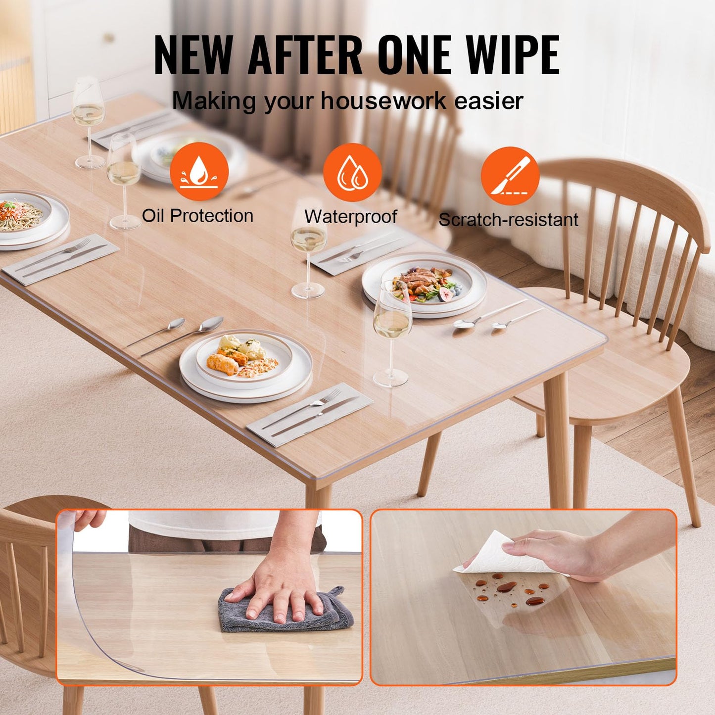 VEVOR Plastic Table Cover, 36 x 54 Inch 1.5 mm Thick Clear Table Protector, Rectangle PVC Desk Mat, Waterproof & Easy Cleaning Desk Pad Tablecloth, for Office, Dresser, Dining Room, Night Stand