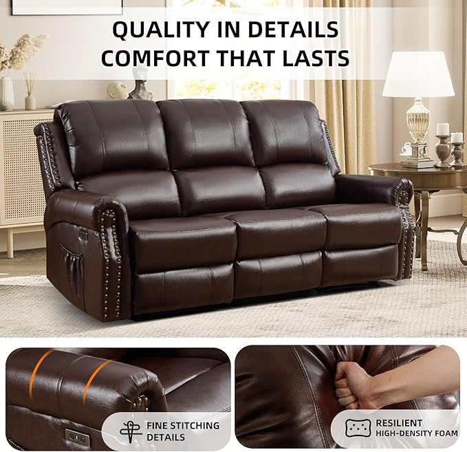 EBELLO 2 Pieces Power Reclining Sofa Set, Faux Leather Reclining Living Room