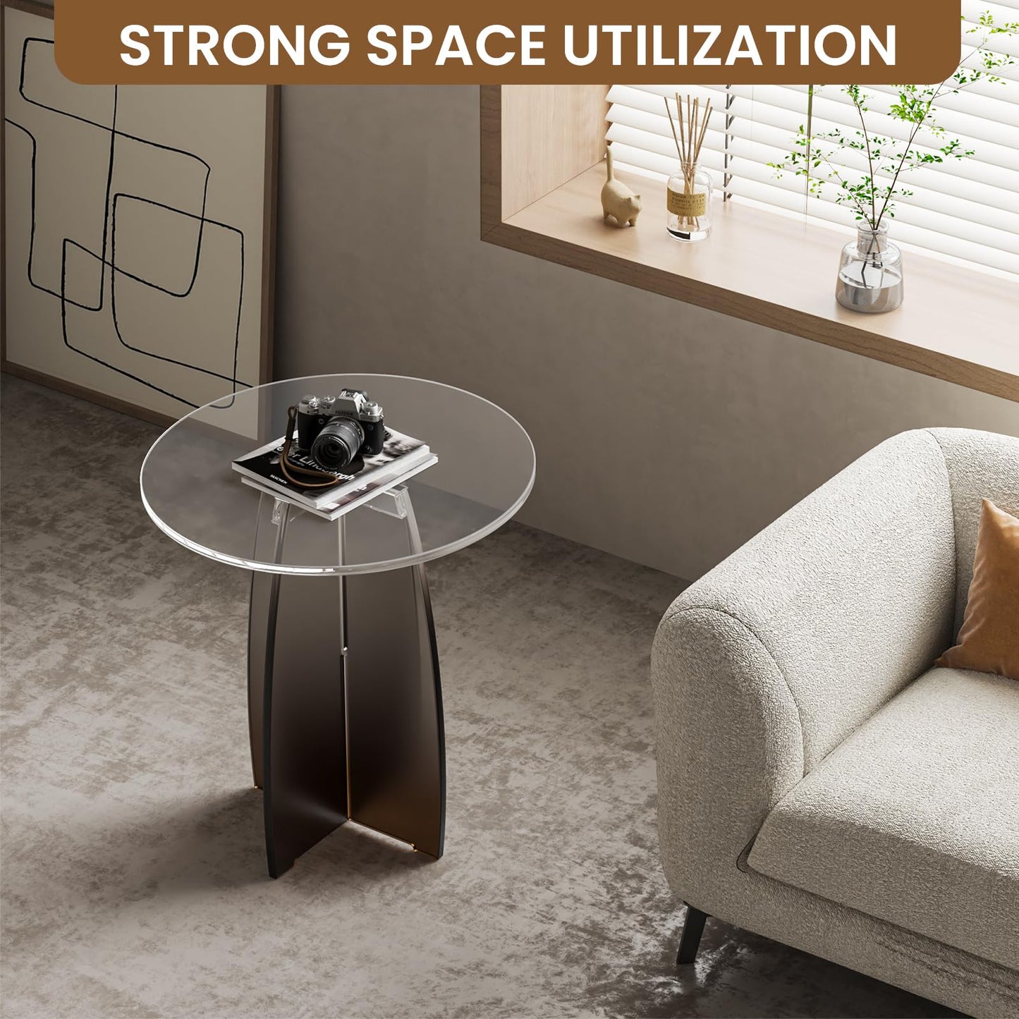 Dethan Amber Gradient Acrylic End Table, Modern Side Table for Living Room, Bedroom & Office, Luxury Lucite Accent Table Furniture, 20 x 20 x 21.1 in