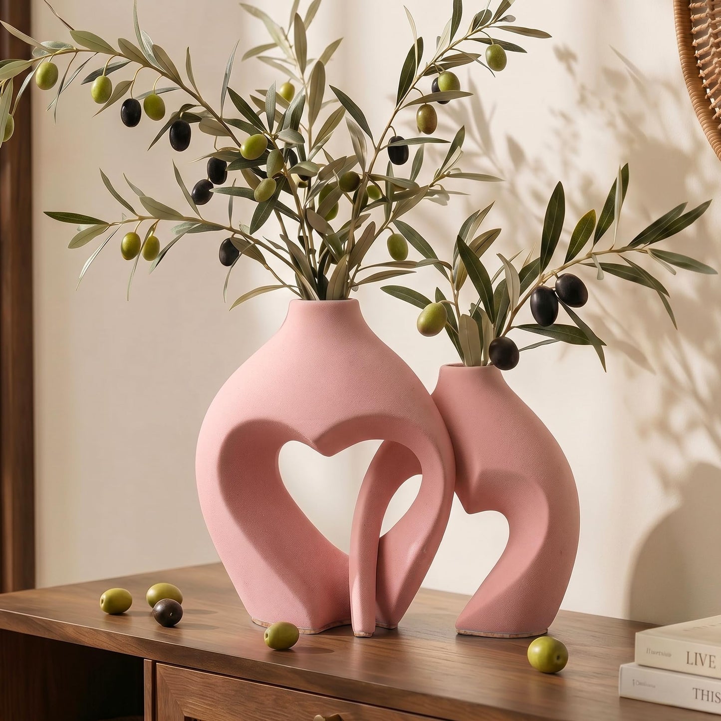 Ceramic Flower Vases Table Decor Heart Shaped Vase Set of 2 Pink