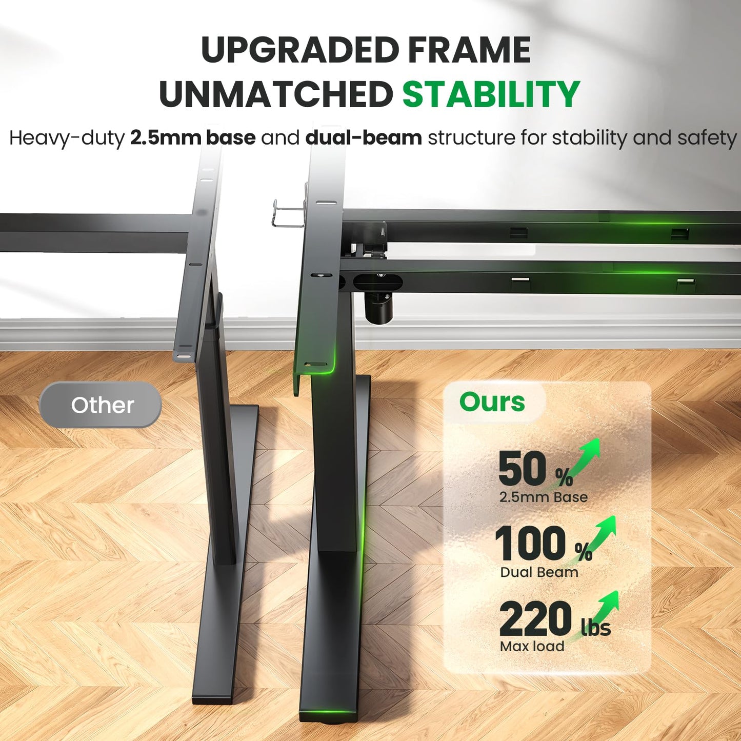 DeskShow 1 Inch Thick Tabletop Electric Standing Desk Adjustable - 60x28 Inch Sit Stand Desk, Double Beam Frame, 3 Memory Height Adjustment, Cable Management for Home Office