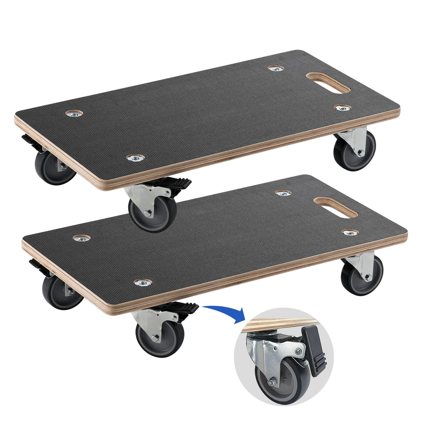 DrTakepeak Anti-Slip Plywood Platform Dolly 2 Swivel + 2 Brake Caster Wooden Cart 550 Lbs Capacity (2 Packs per Set) Furniture Transporter Widely Use for Moving Heavy Furnitures,Goods, Green Plants
