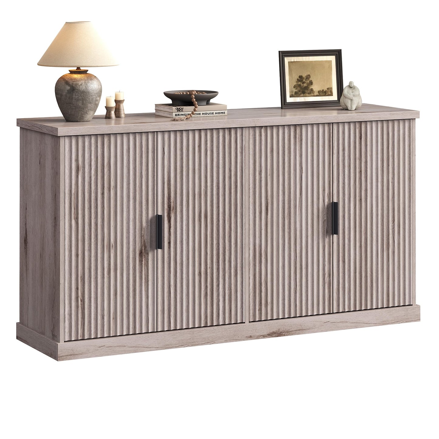 VASAGLE MAXE Collection - Buffet Cabinet, Fluted Console Cabinet, Sideboard with Adjustable Shelves, Mid Century Modern Buffet Table, 15.8 x 58.3 x 31.5 Inches, Washed Gray UBBK382G01S