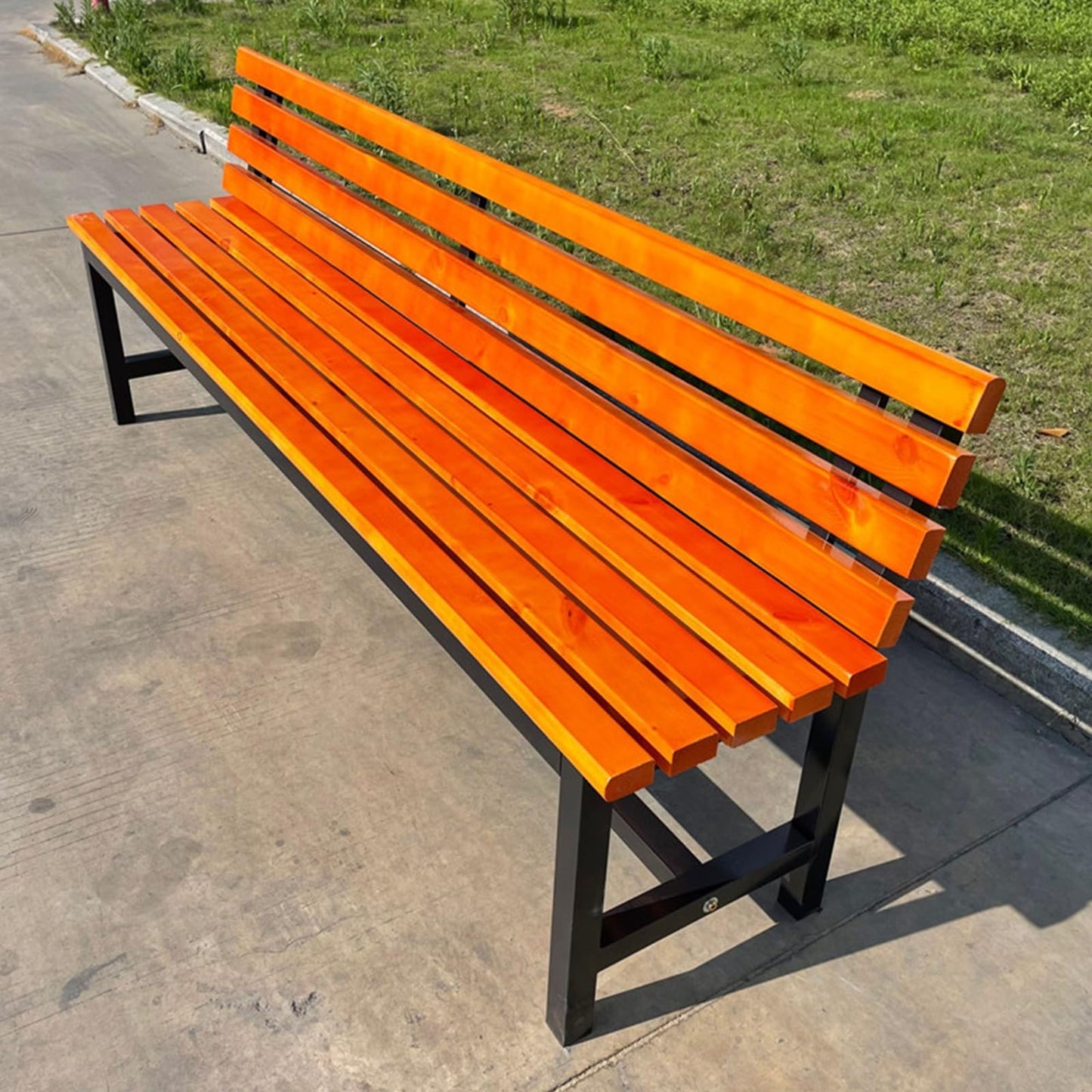 Weatherproof Metal Garden Bench with Wooden Slats – Sturdy Outdoor Seating for Front Porch, Patio, Lawn, and Balcony – 150cm (59.05in) Long