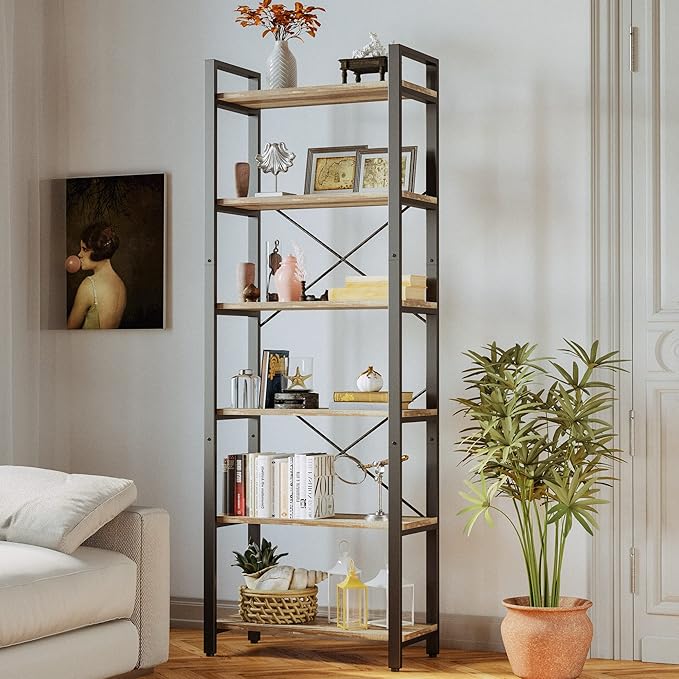 IRONCK Bookshelf 6-Tier Ladder Shelf 110 lbs or Shelf Display Shelf Vintage
