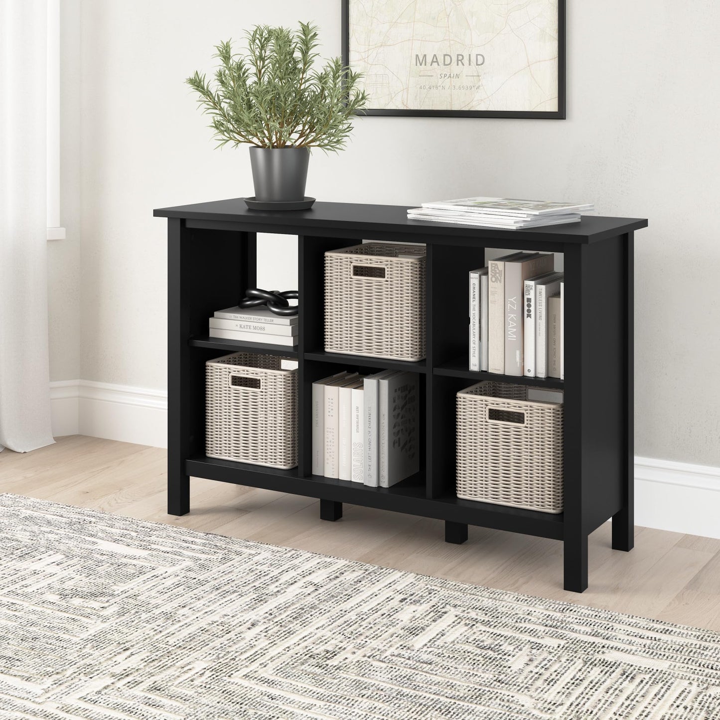 Bush Home Broadview 6 Cube Organizer Shelf in Classic Black, Small Cubby Storage Bookshelf for Home Office or Living Room Organization