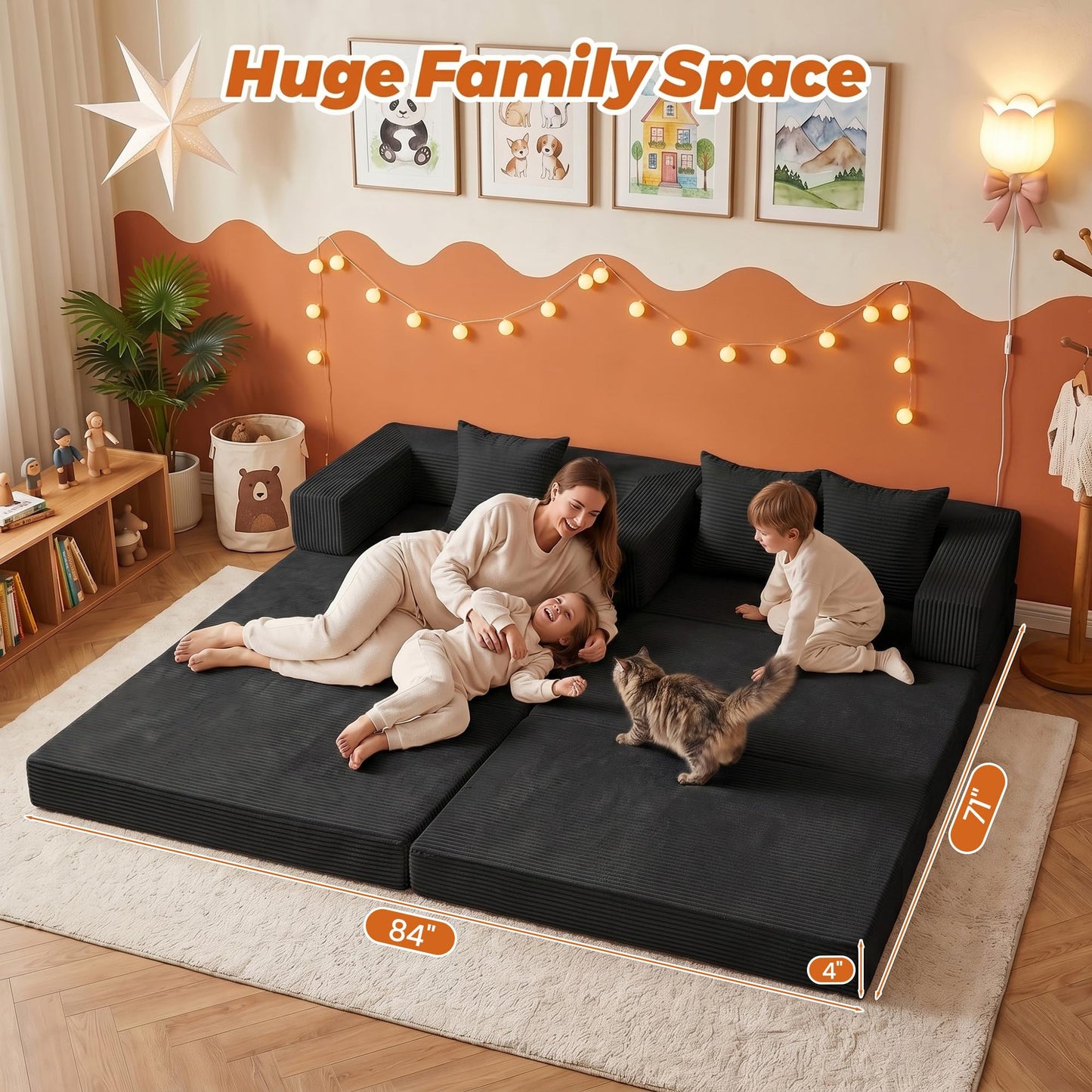 6-in-1 Boneless Couches Modular Sectional Sofa | Cloud Couch Sectional & Tri-Folding Mattress | Corduroy Pet-Friendly Convertible Sofa Bed with 800LB Capacity Living Room, Apartment, Guest Room
