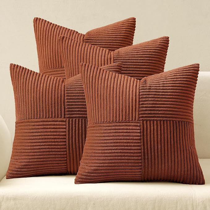 MIULEE Boho Farmhouse Rust Decorative Throw Pillow Covers 20x20 Inch 4 Packs