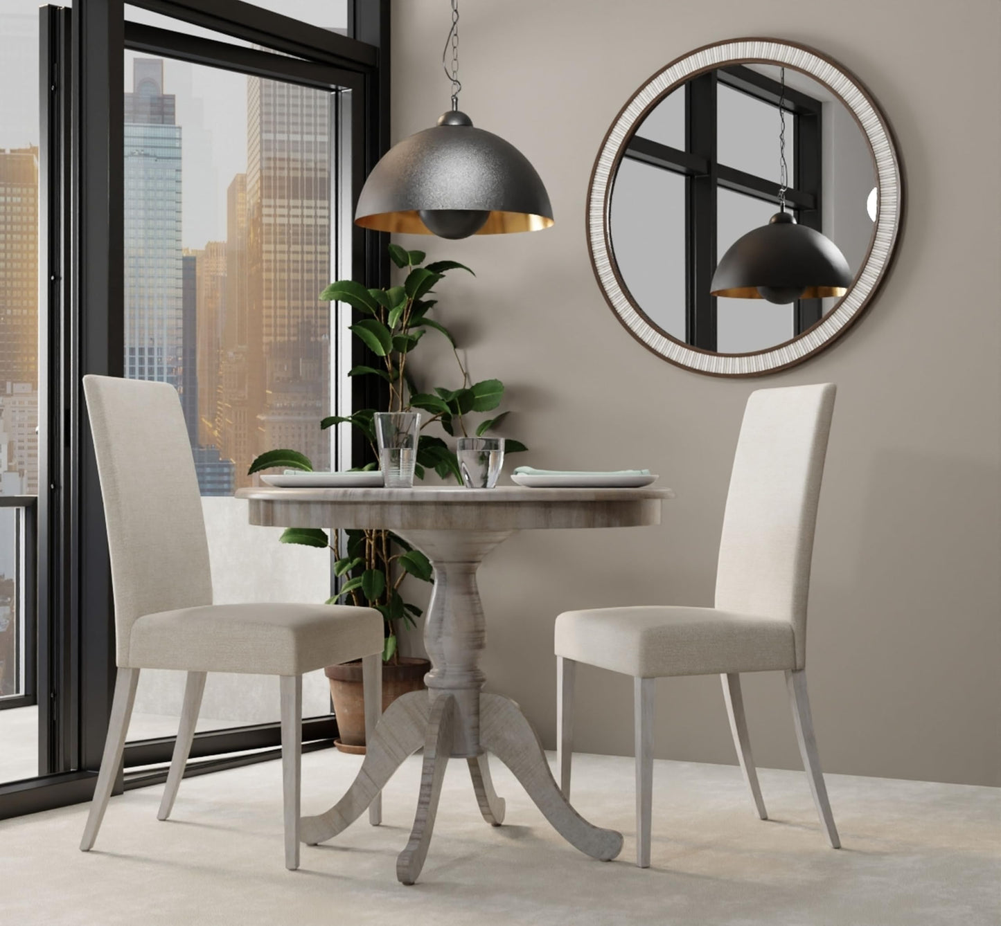 Carolina Chair & Table Fairview Round Dining Table – Classic American Style Furniture, Seats 2-4 Person Wooden Top Pedestal Base Table for Kitchen or Dining Room (Natural Driftwood, 36")