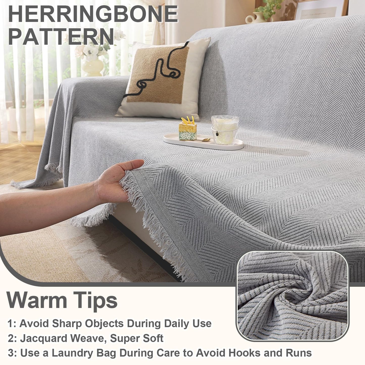 OstepDecor Sectional Couch Covers 2 Pieces, L Shaped Couch Cover Blanket, Sectional Sofa Cover Washable, Chaise Lounge Sofa Slipcovers Pet Furniture Protector for Dogs (71"x118"+91"x134", Light Grey)