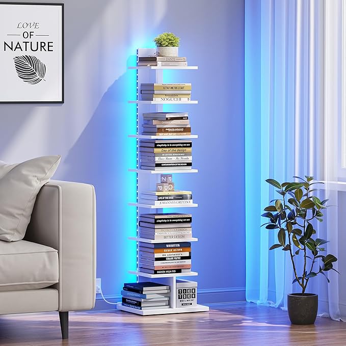 TUTOTAK Narrow Bookshelf, 8-Tier Bookcase
