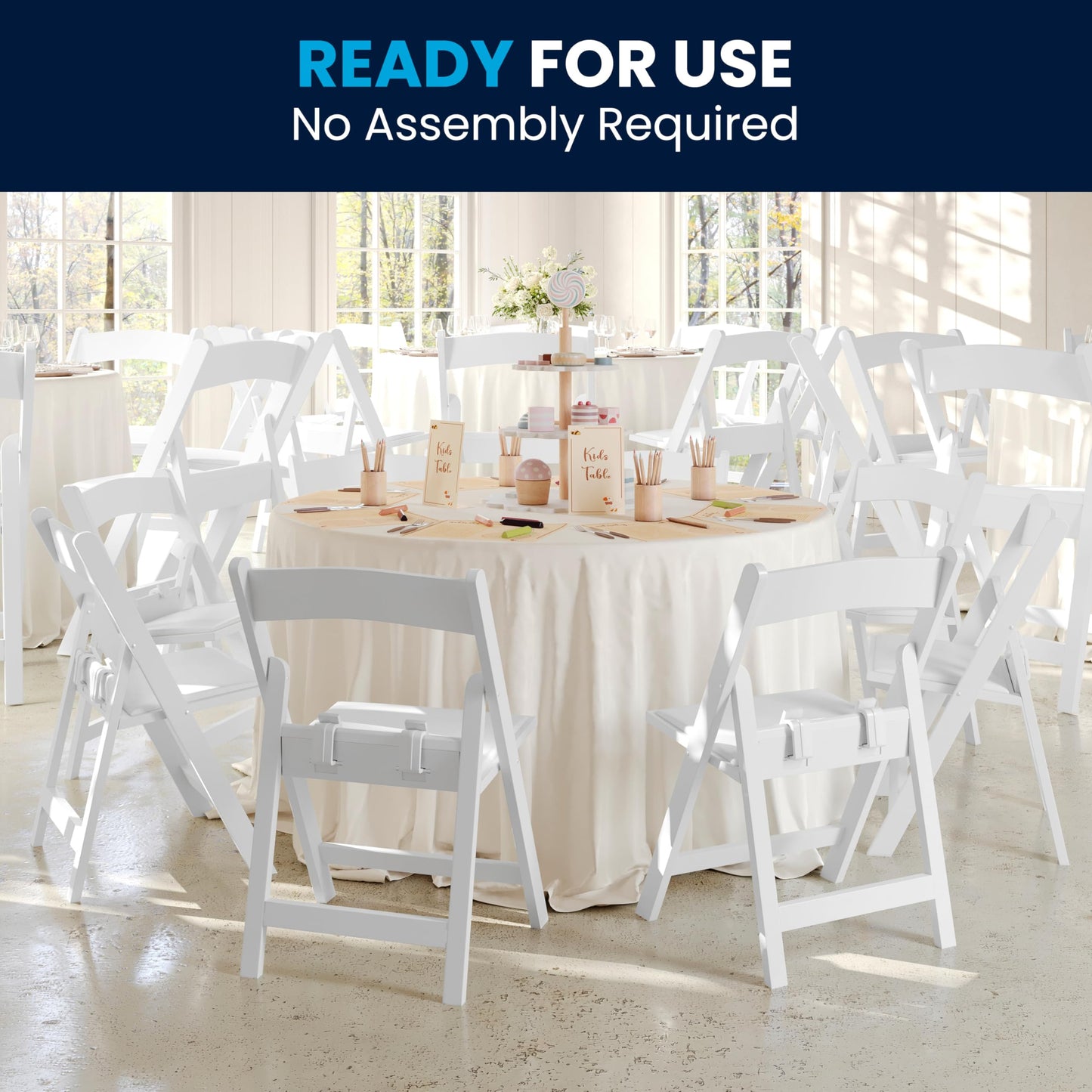 Flash Furniture HERCULES Kids Folding Chairs with Padded Seats | Set of 2 White Resin Folding Chair with Vinyl Padded Seat for Kids