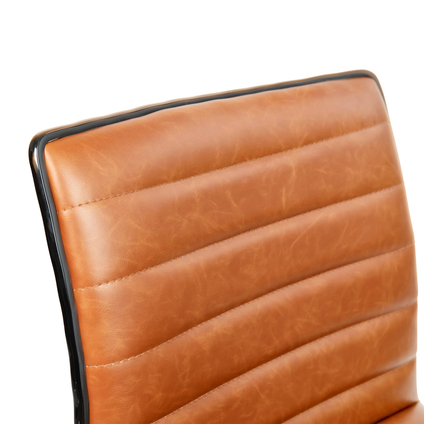 Flash Furniture Alan Low-Back Ribbed Upholstered Vinyl Swivel Desk Chair with Padded Seat, Modern Adjustable Height Padded Office Chair, Brown
