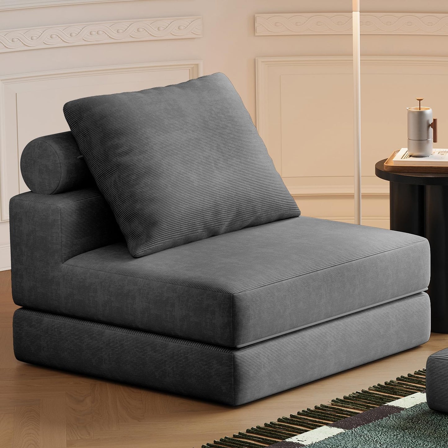 Lumbershed Folding Sofa Bed, 3-in-1 Convertible Sleeper Chair Bed with Pillows, Foldable Floor Couch with High-Density Foam, Futon Small Boneless Couch for Living Room Bedroom Lounge, Single, Gray