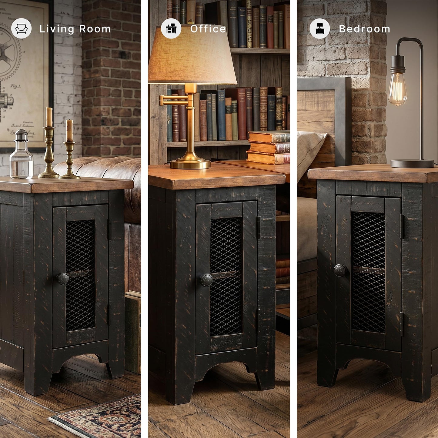 Signature Design by Ashley Valebeck Rustic Farmhouse Chair Side End Table with Cabinet Door, Distressed Black