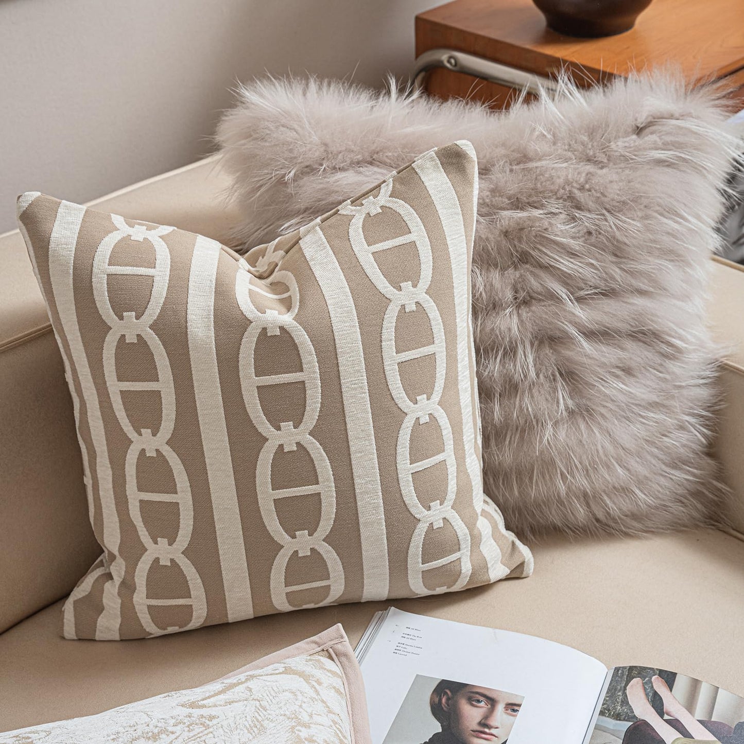 Croker Horse New 20x20'' inches Throw Pillow Cushion Covers - Pignose Horseshoe Beige Color Chenille Jacquard Embroidery Luxury Modern Style Couch Sofa Bed Pillow Cover for Living Room Bedroom