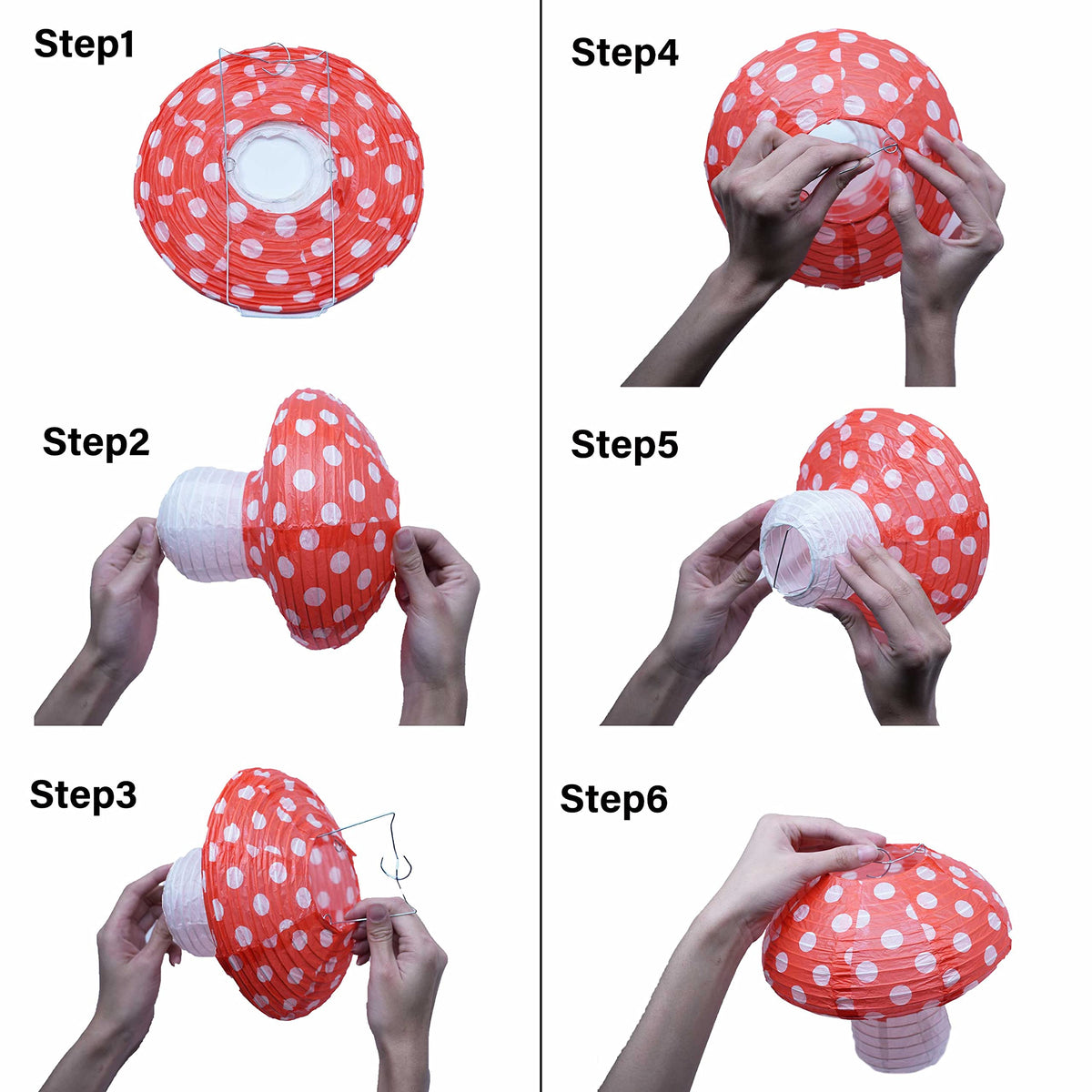6Pack Mushroom Paper Lanterns, Cynzia Large Paper Lanterns Wonderland Forest Jungle Theme Hanging Ornament, 3D Mushroom Decor Foldable Paper Lantern for Garden, Christmas, Party, Nursery