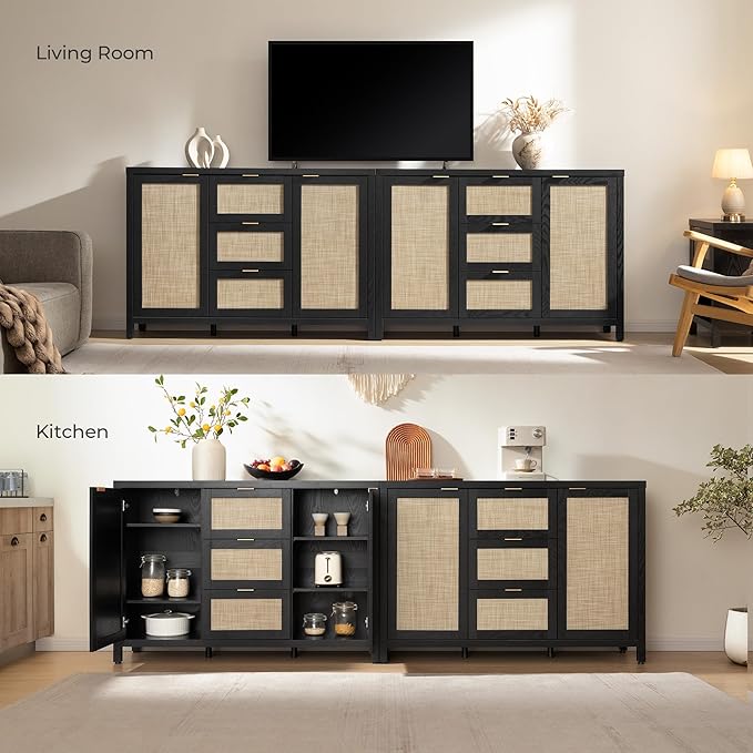 SICOTAS Rattan Sideboard Buffet Coffee Bar Cabinet