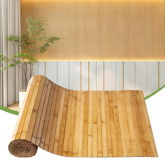FAKILO Flexible Bamboo Wall Paneling – 16"x96" Pole Wrap for Basement Columns & Curved Walls – Paintable Wood Slat Tambour Board for Kitchen Island, Cabinet Refacing & DIY Headboards – Natural Style