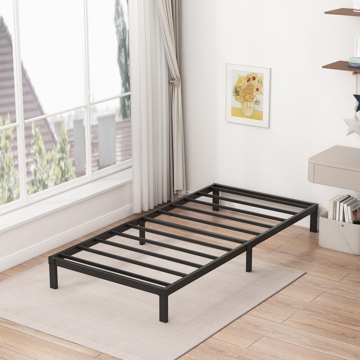 Fly-CTsoar 9 Inch Low Twin Bed Frames Heavy Duty Metal Platform, No Box Spring Needed, Easy Assembly Mattress Foundation, No Noise, Black