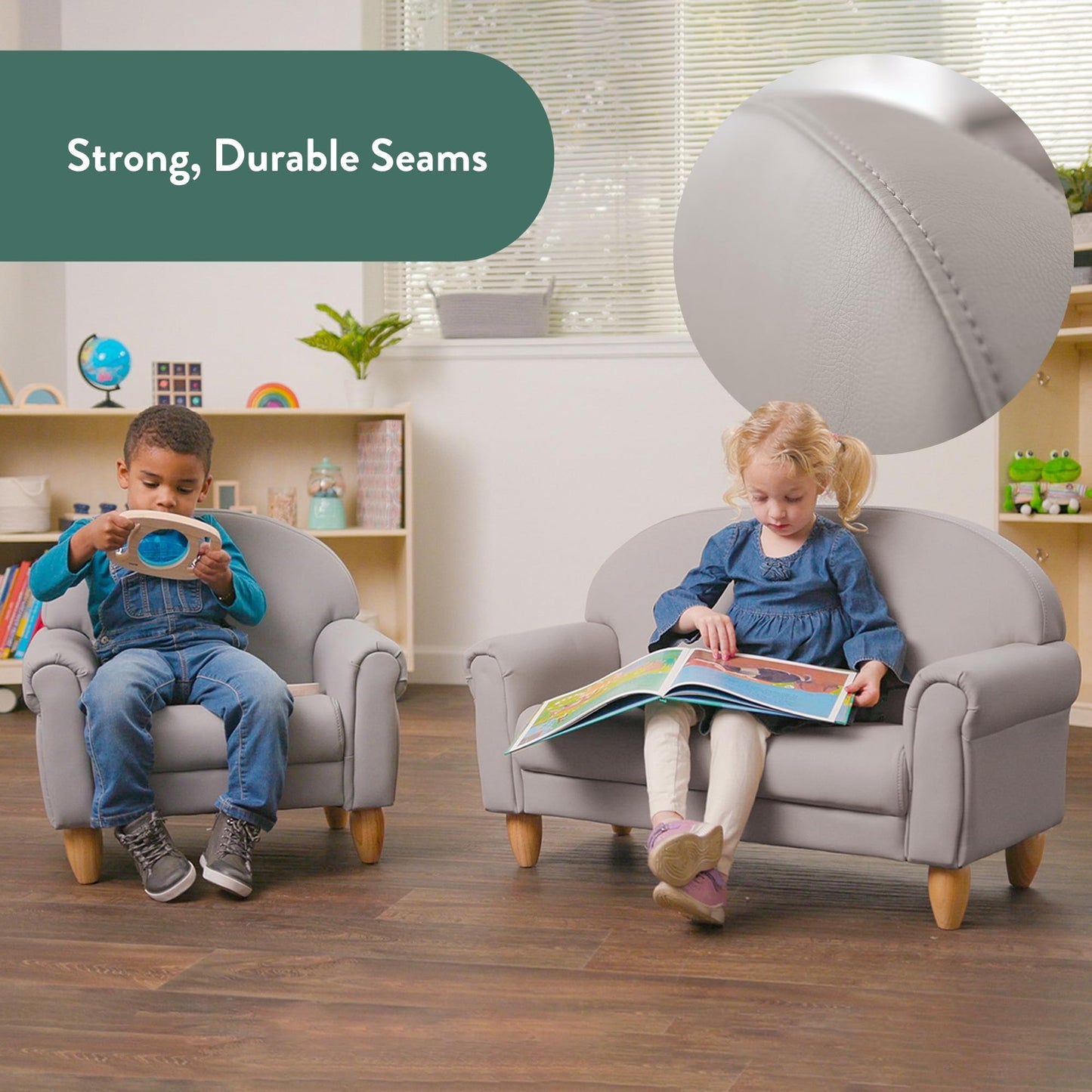 Children's Factory As We Grow Toddler Chair, Flexible Seating for Daycare or Preschool, Kids Reading Couch, Playroom Furniture, Gray