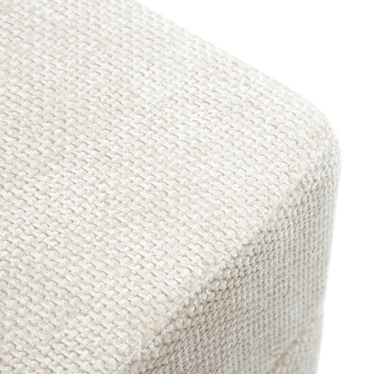 Furniture of America Renzo Modern 15-inch Chenille Cube Ottoman with Storage Compartment and Stainless Steel Base, Vanity Stool Chair, Small Foot Stool for Bedroom, Living Room, Entryway, Beige