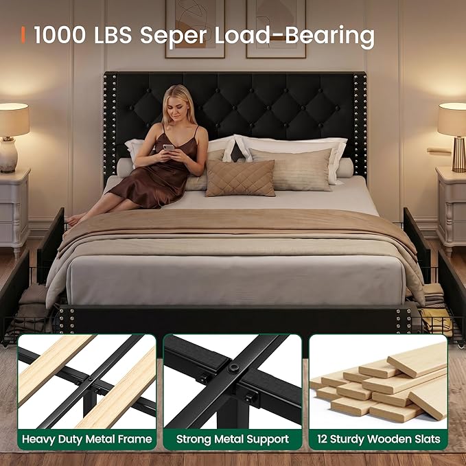 LARMACE Queen Size Platform Bed Frame