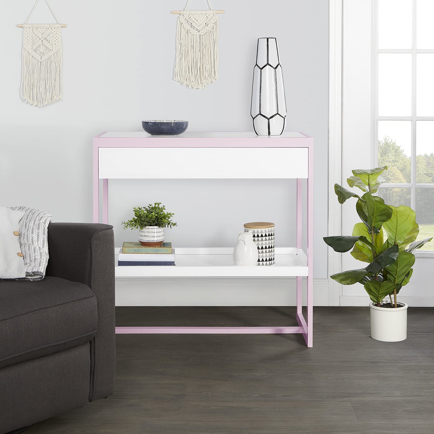 Dream On Me Arlo Changing Table in Blush Pink – Enclosed Dressing Area with Safety Strap, Solid New Zealand Pinewood, Non-Toxic Finish, Spacious Fixed Storage Shelf, Water-Resistant 1" Changing Pad