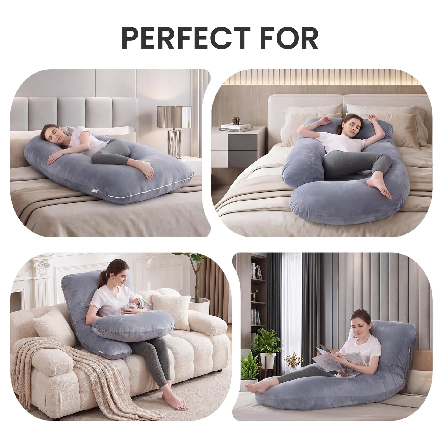 Jcickt Pregnancy Pillow for Sleeping,59 inch Maternity Pillow with Removable Washable Cover,U-Shaped Velvet Full Body Pregnant Pillow -Support for Backs,Legs, Belly, HIPS, Improve Sleep-Gray