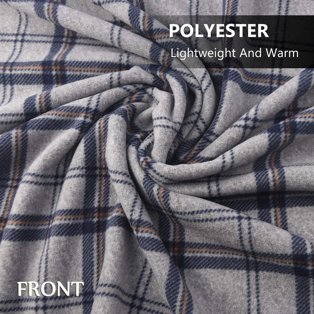 forestfish Fleece Wearable Blanket, Plaid Lap Blanket Comfy Poncho Throw with Buttons for Bed Sofa Office, Navy-Gray