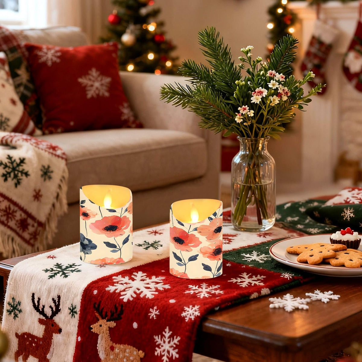 ALAZA Flower Pink White Red Black Flickering Flameless Candles Battery Operated with Remote Timer,Tea Light Candles LED Pillar Votive Set of 2 for Outdoor Indoor Decorations 3" x5.9"