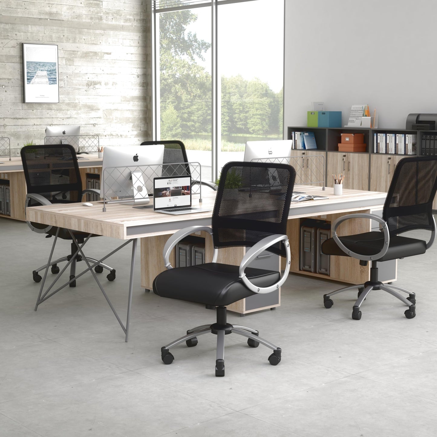 Boss Office Products Mesh Back Task Chair with Pewter Finish in Black, mid-Back (B6406)