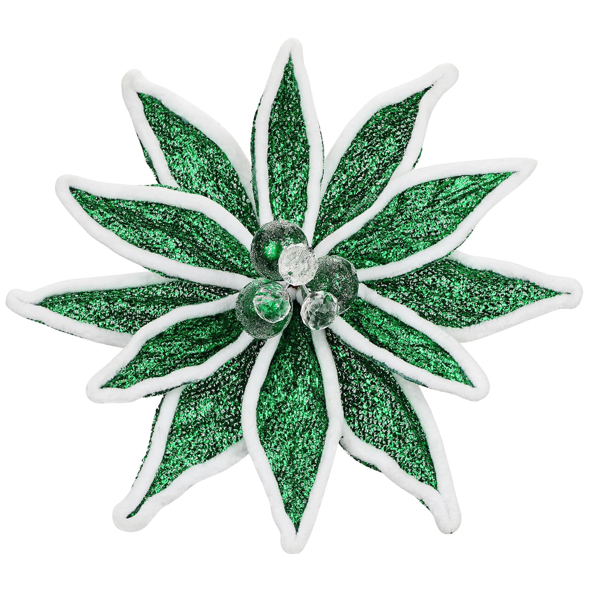 Briful 3PCS Green Poinsettia Artificial Christmas Flowers - 25.6" Long Stem Metallic Glitter Fabric Poinsettias Christmas Flower with Fur Edges for Xmas Home Wreath Garland Arrangement DIY Decor