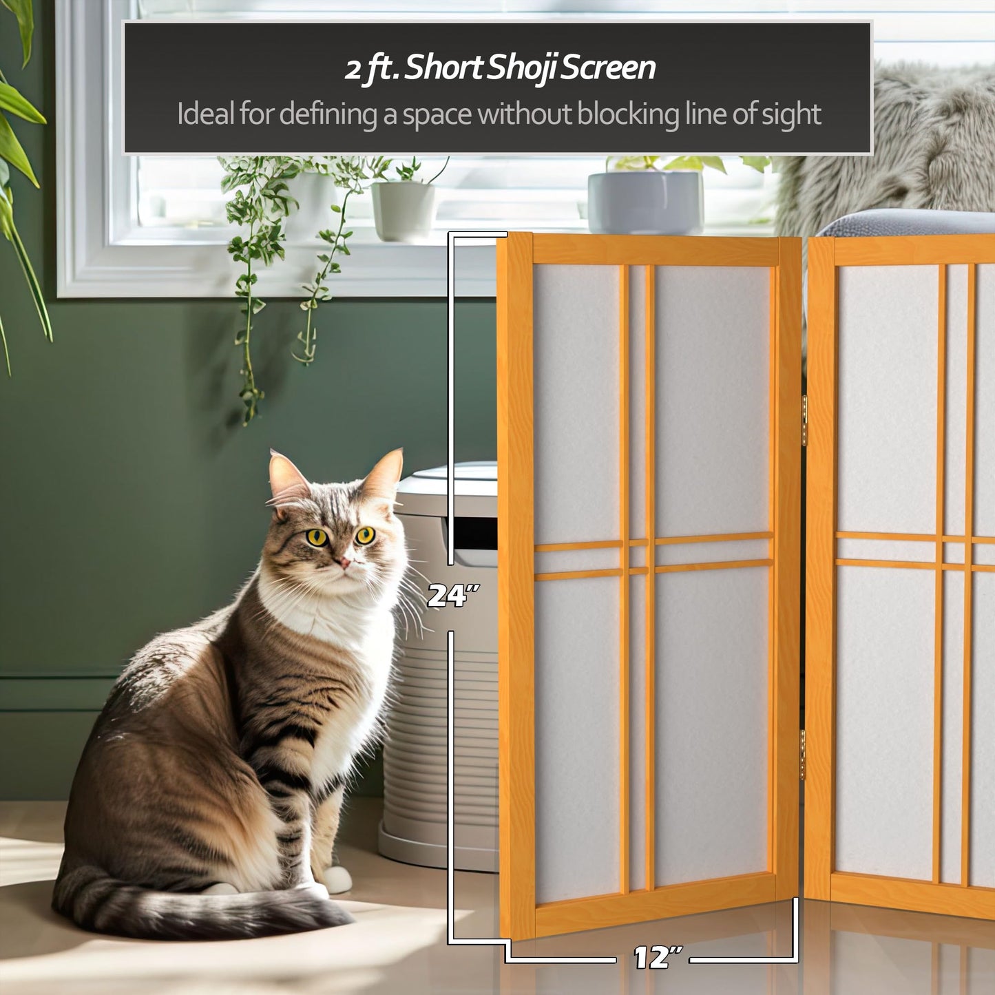 2 ft. Short Desktop Double Cross Shoji Screen - Honey - 4 Panels