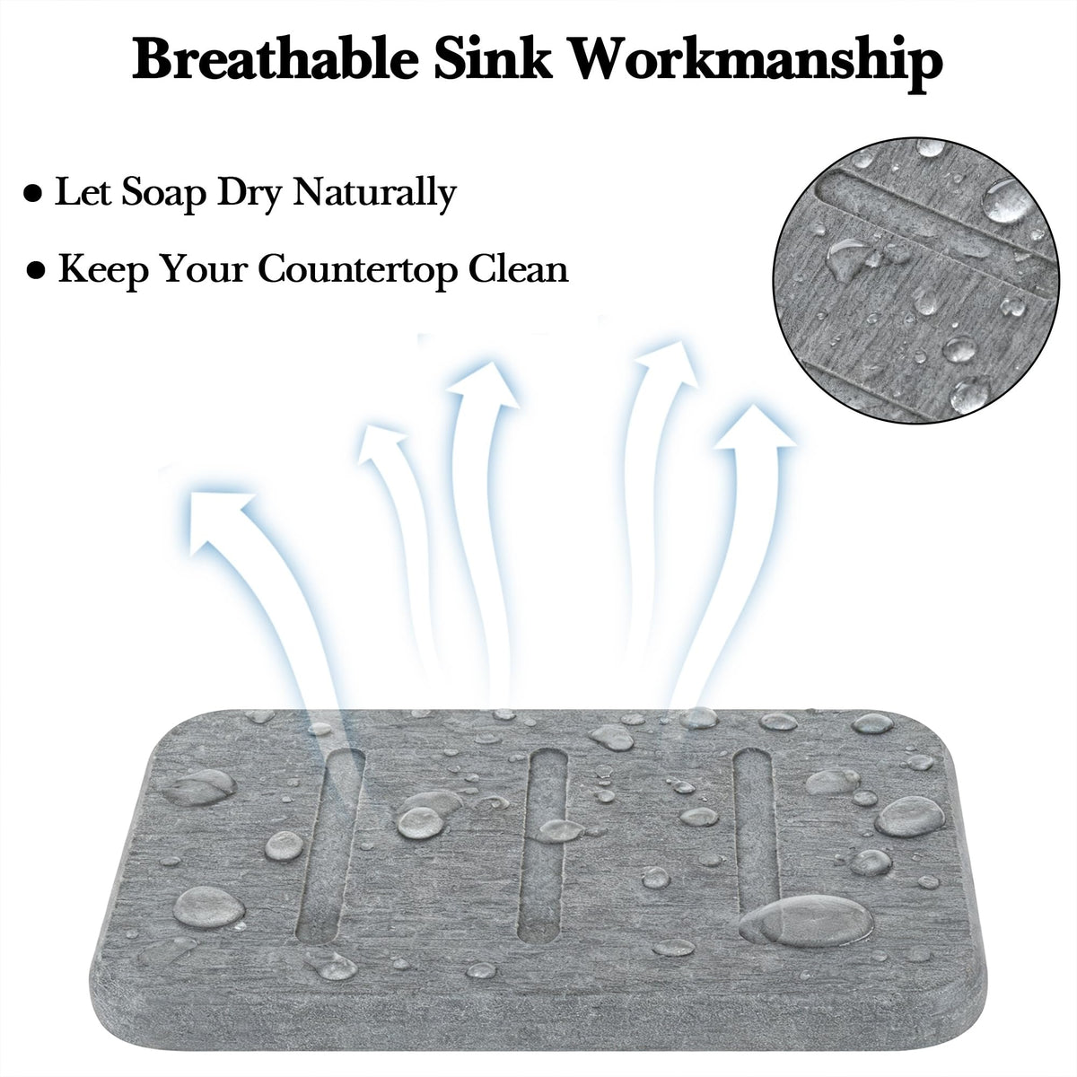 Linkidea 2 Pack Diatomite Soap Dish, Fast Drying Soap Saver, Eco-Friendly Bathroom Accessory, Compact Self-Dry Soap Container (Grey)