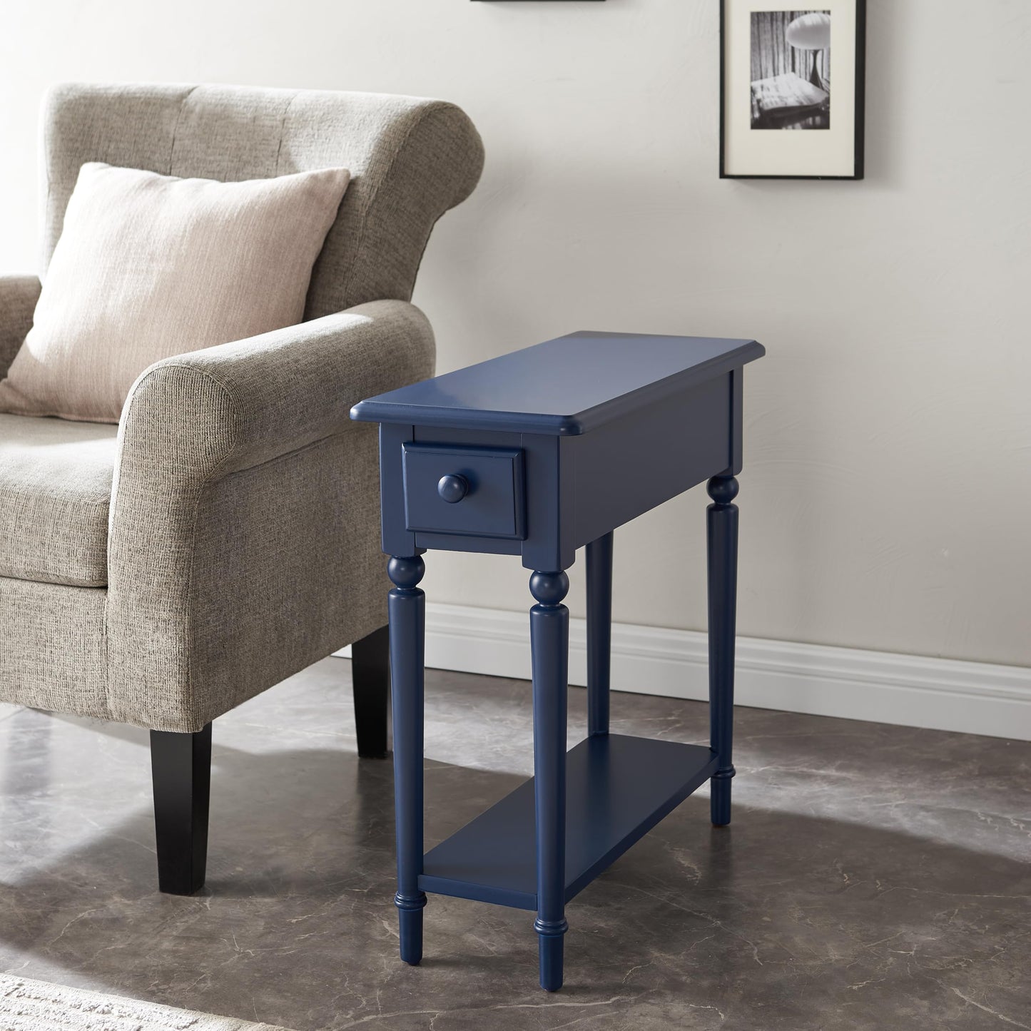 Leick Home Coastal End Table, Solid Wood, 1 Drawer, Bottom Display Shelf, Easy-Assembly, for Living Room/Bedroom, Navy, 23.5 in. L x 10.0 in. W x 24.0 in. H, 20017-NV