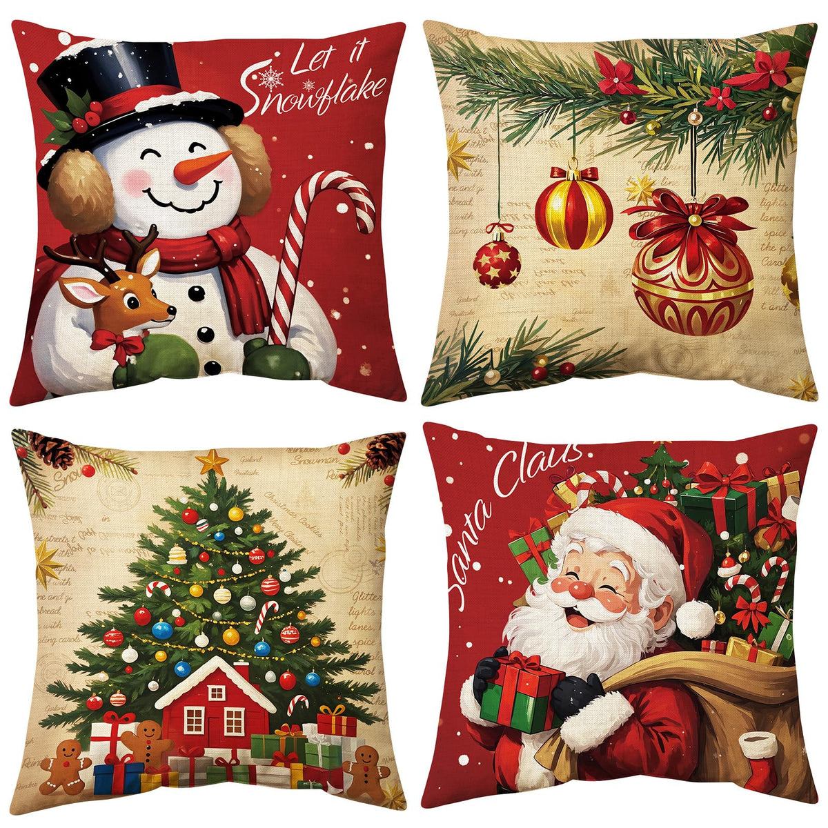 UPOFFICIS Christmas Pillow Covers 18x18 inch Set of 4, Christmas Decorations Cushion Covers, Xmas Pillow Covers, Pillowcases Throw Pillow Covers for Sofa Couch Home Decor