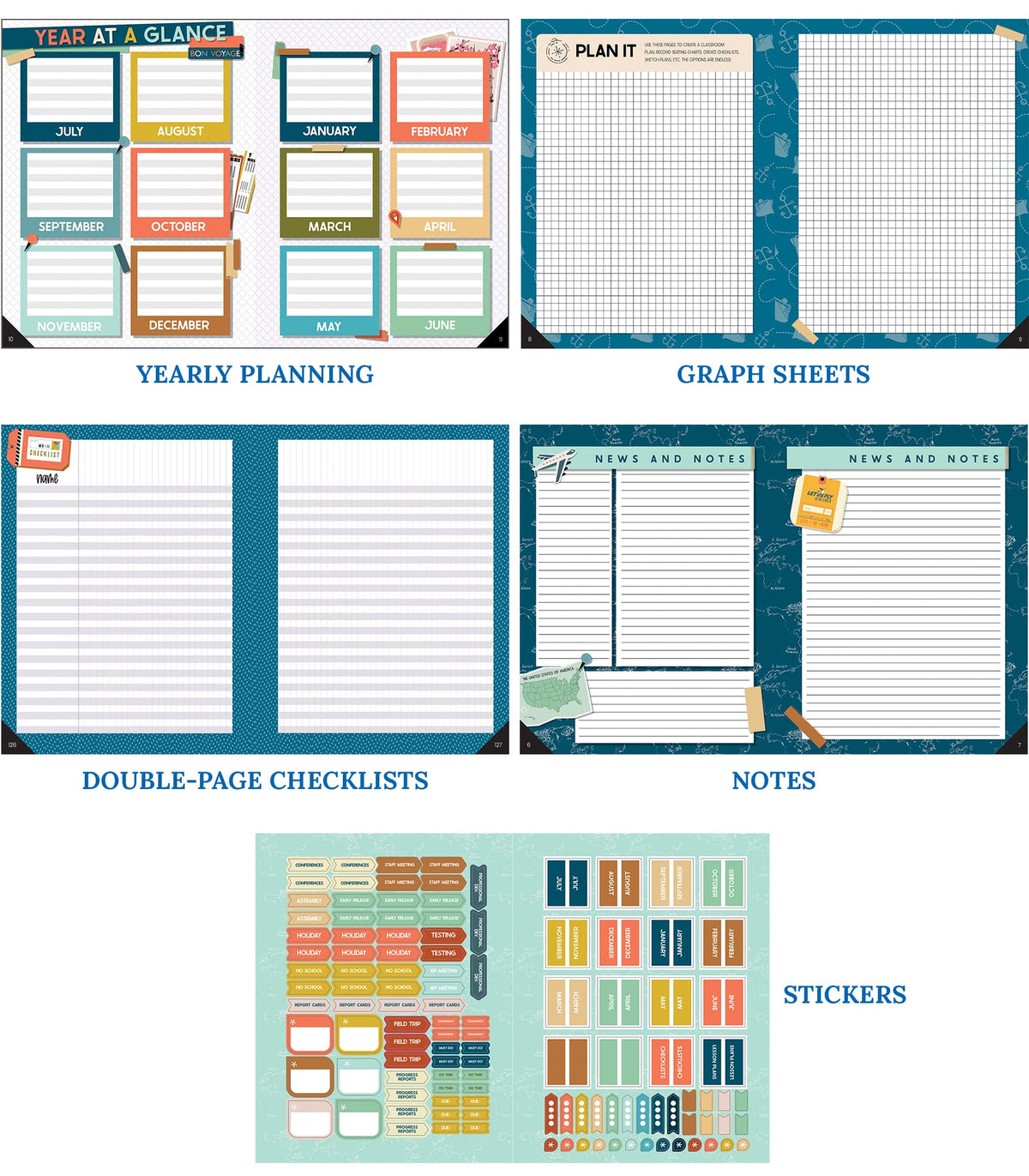 Carson Dellosa Let's Explore Teacher Planner 2025-2026, Undated 8" x 11" Lesson Plan Book With Retro Stickers, Class Schedule, Weekly Calendar, Classroom Must Haves, Homeschool and School Supplies