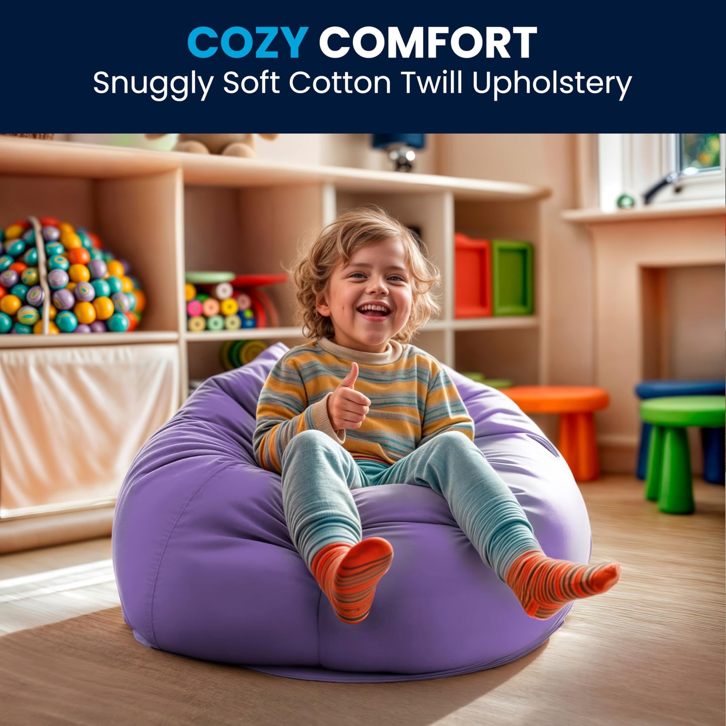 Flash Furniture Dillon Small Bean Bag Chair for Kids and Teens, Foam-Filled Beanbag Chair with Machine Washable Cover, Purple