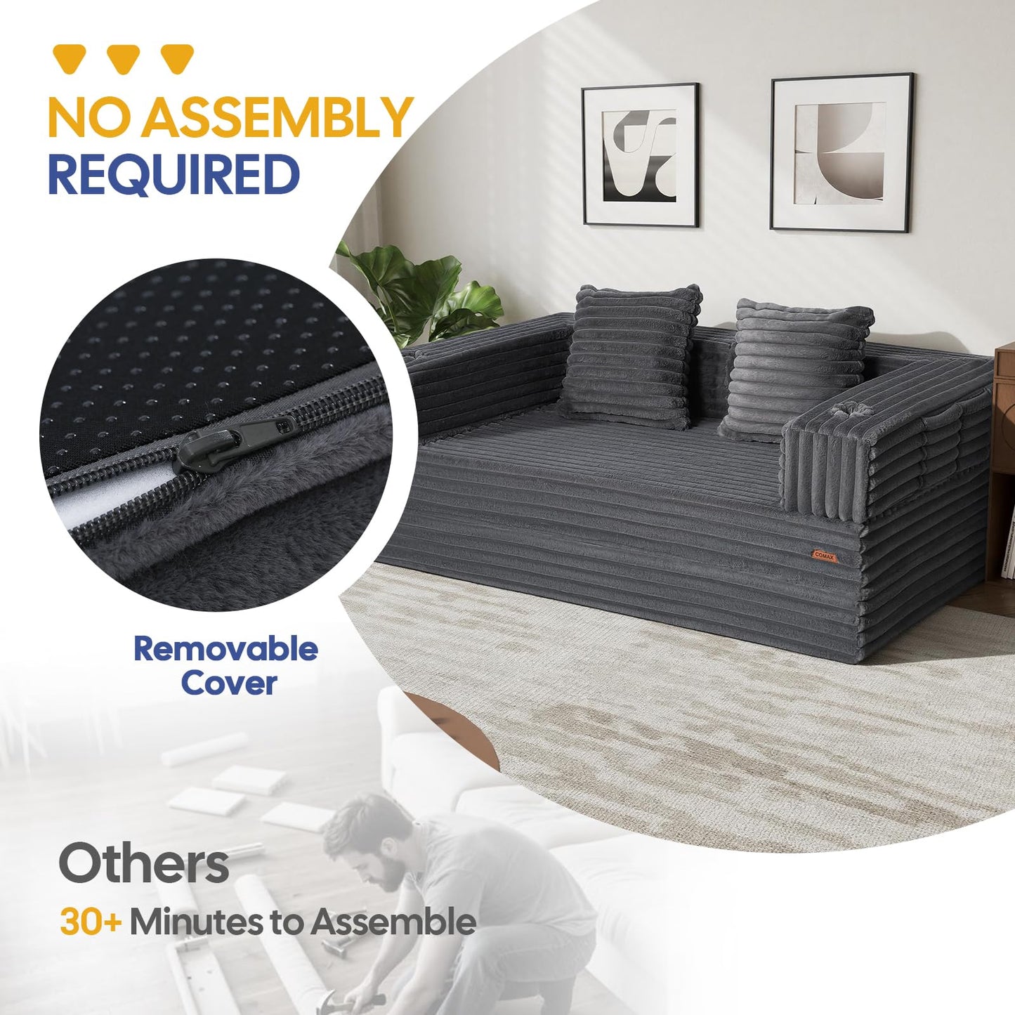 COMAX Futon Sofa Bed, 4‑in‑1 Convertible Sofa Bed, Boneless Couches for Living Room, Fold Out Small Foldable Loveseat Space‑Saving, Ash Gray