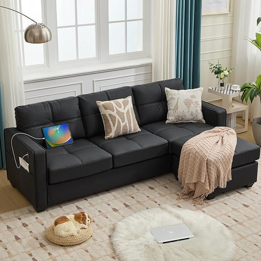 TYBOATLE Black Sectional Couches w/Side Pockets