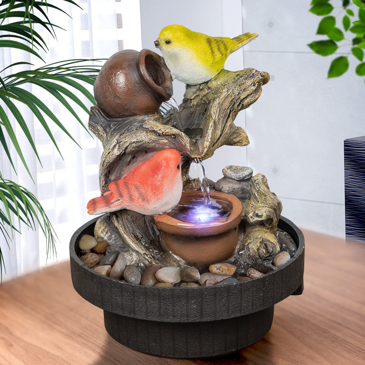 Ferrisland Indoor Tabletop Water Fountain, Desktop & Table Waterfall Fountains, Relaxation Fengshui Home Decor with LED Light for Home Office Bedroom House Warming Gift Idea