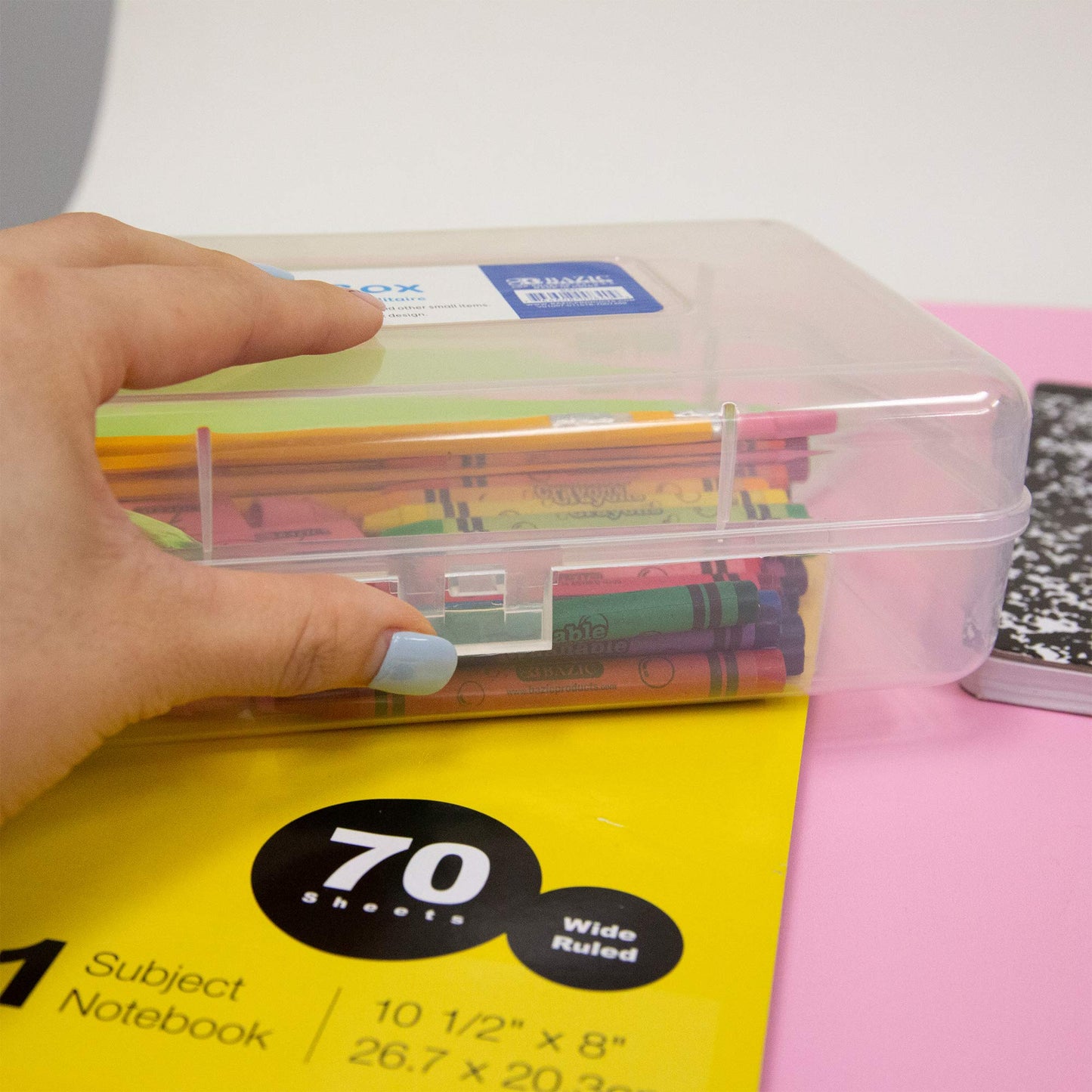 BAZIC PRODUCTS Clear Multipurpose Utility Box, for Desk Office School, 4 Pack