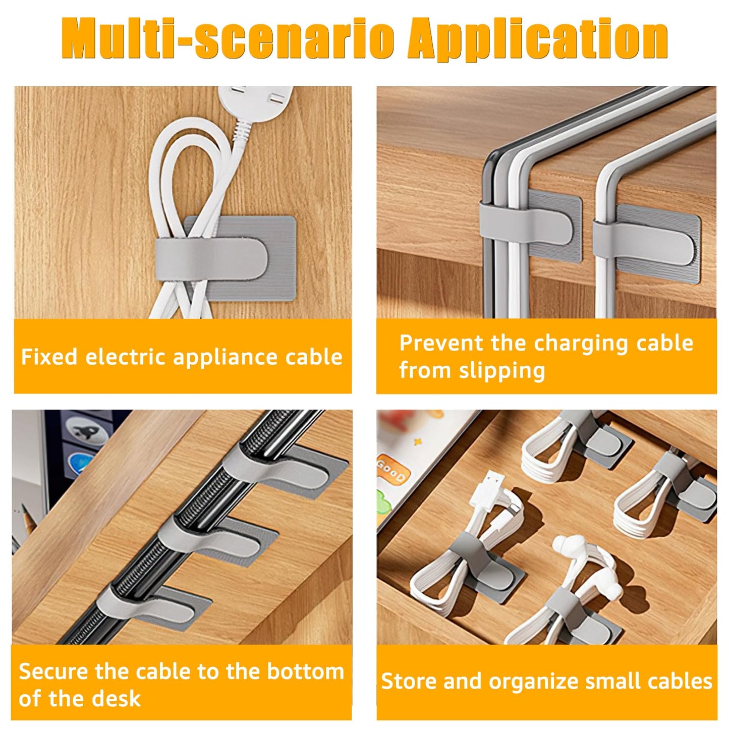 80PCS Hook and Loop Cable Straps, Cable Management Under Desk, Adhesive Cable Ties, Reusable Wire Organizers for Cords, Cords Management, Computer Accessories for Desk, Home Office Essentials, Black